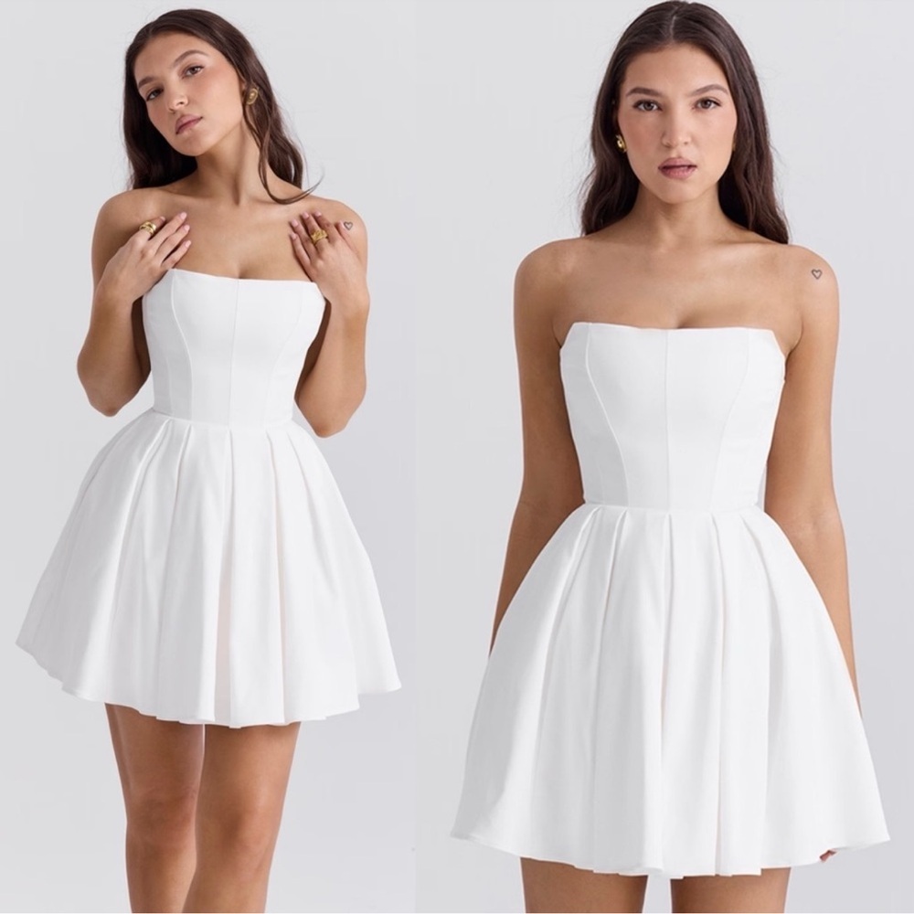 NWOT House of Cb Emmanuela White Structured Pleated Strapless mini dress XL - Picture 3 of 9